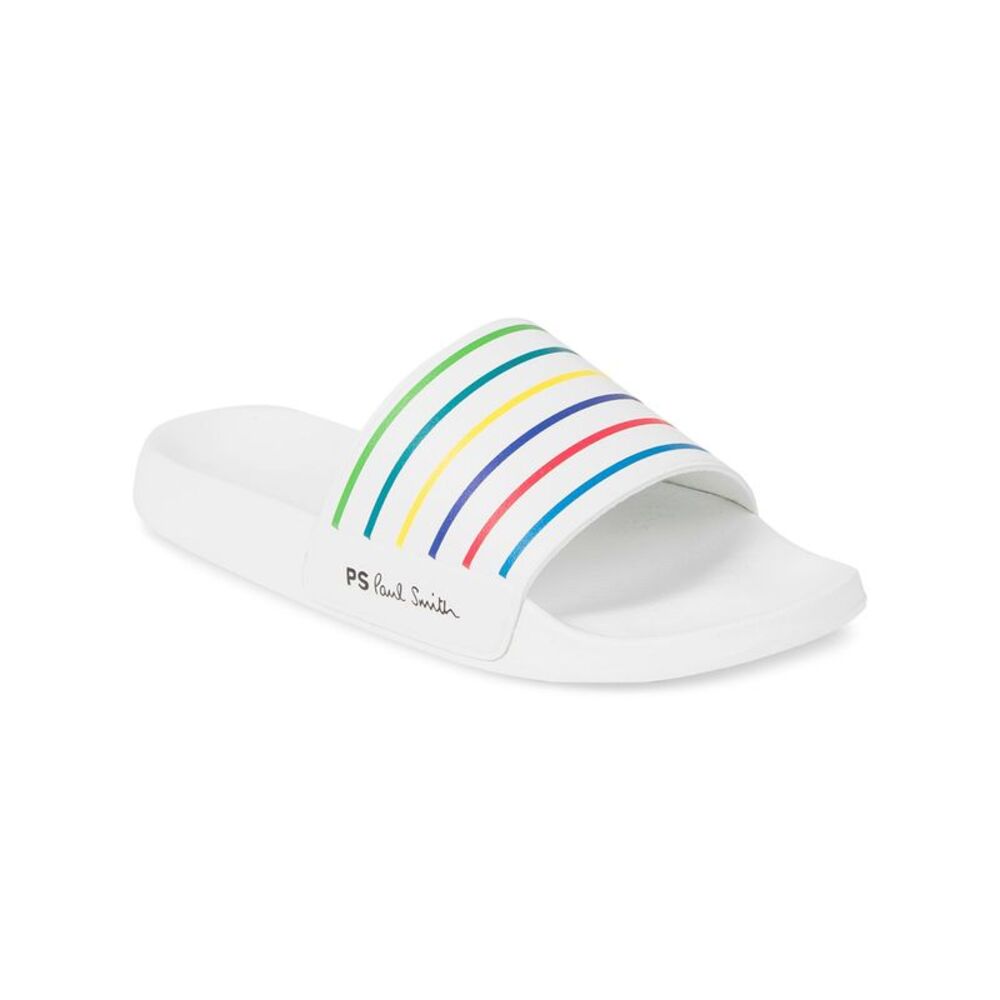PAUL SMITH Mens White Logo Comfort Nyro Round Toe Slip On Slide Sandals Shoes 42